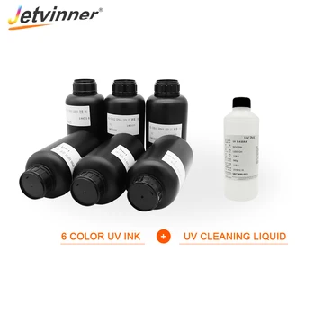 6 pcs 500 ml tinta UV (C/M/Y/K/W/W ) com 1 pcs líquido de Limpeza (500ml) para Impressora UV para o Caso do Telefone, Metal, Vidro, Acrílico 0