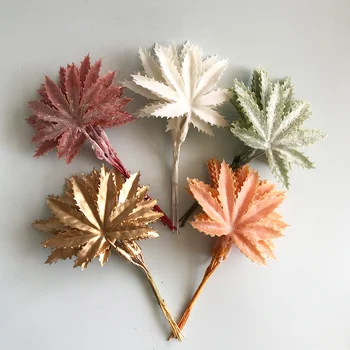 6pcs Natural Seco, Pequeno Maple Leaf Reed Artificial de Plantas Buquê de Casamento, Decoração do Falso Flores 0