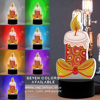 7 Colorido DIY Diamante Pintura Lâmpada LED Especial em Forma de Diamante Mosaico de Ponto de Cruz, Bordado de Diamantes Vela Strass Decoração 0