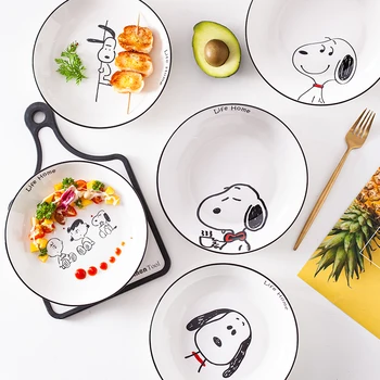 8-Polegadas Snoopy Cartoon Casa Redonda de Cerâmica, Placa de Jantar 7 Estilos Kawaii Anime pequeno-Almoço Salada de Chapa para as Crianças de Presentes de Aniversário