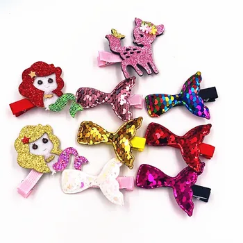 9Pcs Cartoon Princesa Sereia Crianças Arcos de Cabelo Clipes de Glitter Brilhante Bonito Novos Acessórios para Bebê Meninas Headwear Grampos Presilhas