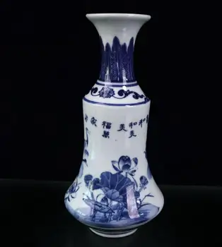 A China Azul e branco de cerâmica lotus vaso de artesanato estátua 0