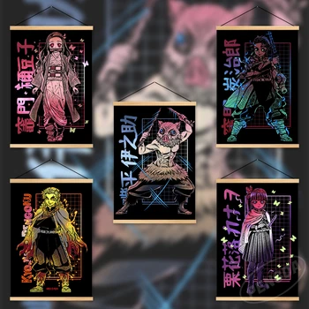 A Decoração Home Demon Slayer Suspensão Anime Cartaz Kamado Nezuko Lona Arte De Parede Tomioka Giyuu Impressão De Pintura De Madeira Da Sala De Estar 3