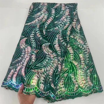 A Swiss Lace(5yards/pc) Verde Africano de corte a laser de chiffon laço de tecido com lantejoulas mais recentes Suíço de renda para Mulheres do partido vestido HP116 0