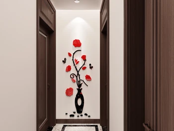 Acrílico 3D Vaso de Flor, de Árvore de Cristal Adesivos de Parede Decal Casa, Decoração de Sala de estar