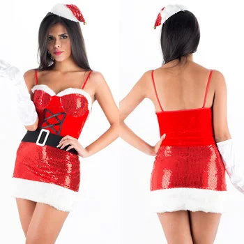 Adultos De Moda De Alcinhas De Lantejoulas Papai Noel Vestido De Natal Natal Traje Vestido De Fantasia 0