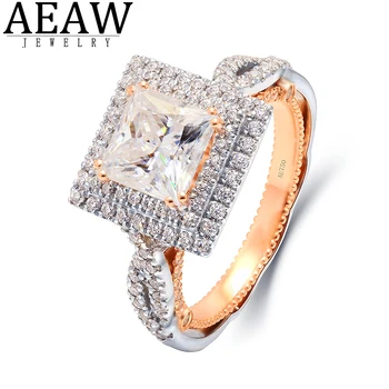 AEAW 14K Branco Ouro Rose 2.5 ct de 0,59 ctw Princesa Moissanite Anéis para as Mulheres Artesanal Engajamento Noiva Presente em Jóias a Nova