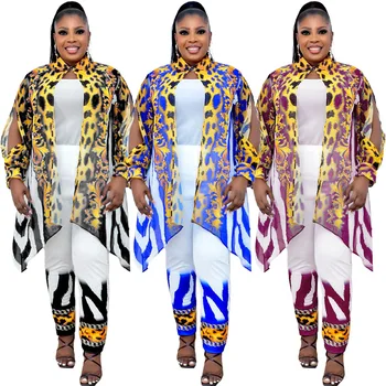 Africana Mulheres Plus Size Duas peças de Conjunto Elegante de Moda Senhora Roupas Impresso Longo Tops E Calças Casual Terno de Trabalho a África Roupas
