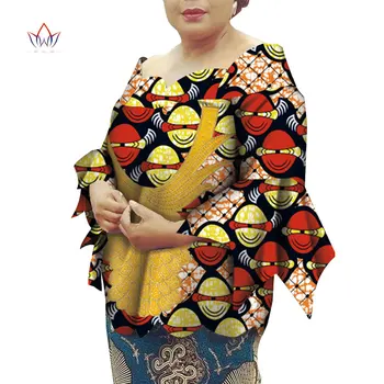 Africana Roupas Dashiki Africana Shirt para as Mulheres Bazin Riche Ancara Impressão 3º Trimestre de Camisas de Manga Mulheres Causal Festa WY6407 2