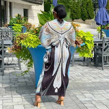 Africano-Se Dashiki, Impressão Plissado Vestidos Para Mulheres Plus Size Boubou Festa Hippie Roupas Kaftan Abaya Moda Manto De Senhoras Marocaine 2