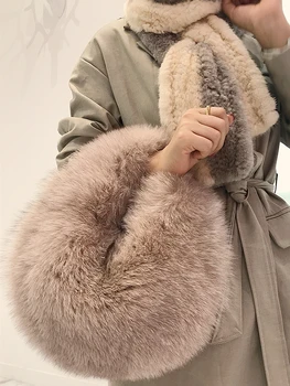 Alto Grau Real de Pele de Raposa Sacos de Ombro, de Inverno, Bolsa coreano Moda de inverno Senhoras mensageiro Saco Crossbody a Aba de Sacos de