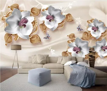 ambiente Personalizado Mural de papel de Parede 3d em Estilo Europeu, de luxo 3d de jóias flores TV backgroud Pintura de Parede papel de Parede 3D