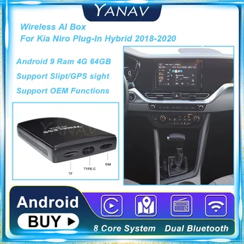 Android 4G 64GB Carplay sem Fio Ai Caixa Para Kia Niro Híbrido Plug-In 2018-2020 8-Core Qualcomm 450 AI Adaptador Plug and Play