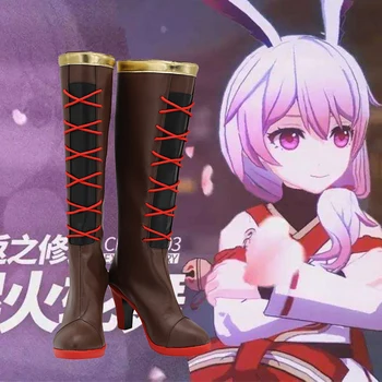 Anime Honkai Impacto 3 Theresa Cosplay Botas Marrom Sapatos De Salto Alto Feito De Qualquer Tamanho Para Unisex Festa De Halloween Adereços