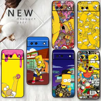 Anime Os Simpsons Arte da caixa do Telefone Para o Google Pixel 7 6 Pro 6A 5A 5 4 4A XL 5G Silicone Macio Fundas Coque Capa Capa Preta 0