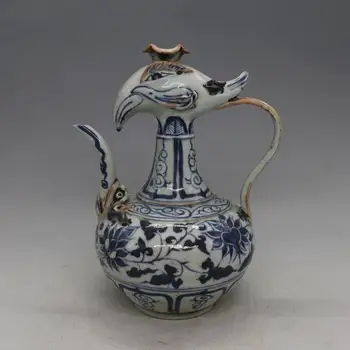 Antigo YuanDynasty porcelana garrafa,Azul e Branco vaso de Flores,pintada à Mão jangadas,collectio &adorno,frete Grátis