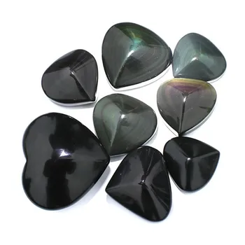 Arco-Íris Do Olho De Obsidiana Coração De Quartzo Natural De Mão Feitas De Pedras Preciosas Para A Cura De Reiki 0