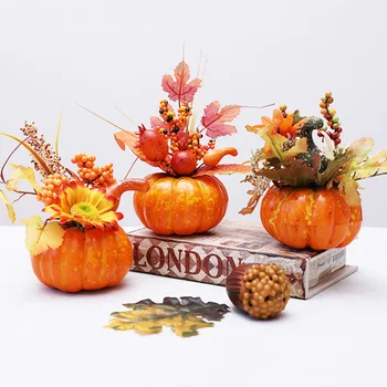 Artificial de Abóbora da Colheita de Outono de Decoração Adereços Halloween DIY de Artesanato Casa de Festa Decoração de Simulação de Abóbora Com Bagas Maple Leaf 0