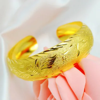 Atacado de Ouro Cheio de Pesadas pulseiras & pulseiras para mulheres, de Ouro puro de cor 28mm de largura de Casamento Bangle Cuff, Queda de Compras de jóias