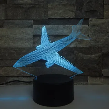 Avião 3D Noite de Luz Interruptor Remoto USB 7 Aeronaves de Cor da Lâmpada de Mesa Lâmpada Noite Quarto Aniversário, presente de Feriado