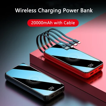 Banco do poder 20000mAh Rápido Carregador sem Fios Qi Construído em Cabo 10000mAh Powerbank Bateria Externa Para iPhone 12 Samsung Poverbank 0