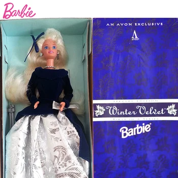 Barbie Original Vintage Bonecas de Inverno, o Veludo De 1995, Edição Especial de 90 Azul Escuro de Prata Saia Vestido de Meninas Brinquedos de Presente de Natal 0