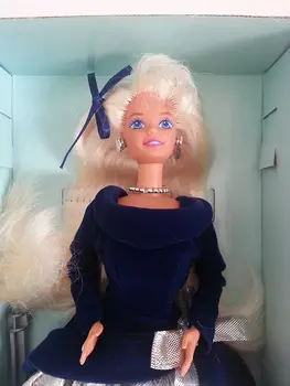 Barbie Original Vintage Bonecas de Inverno, o Veludo De 1995, Edição Especial de 90 Azul Escuro de Prata Saia Vestido de Meninas Brinquedos de Presente de Natal 2