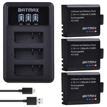 Batmax 3pc 1180mAh PG1050 Bateria do Li-íon+LED 3slots Carregador USB para Câmera para Esportes de Ação SJCAM , EKEN H9 H9R H3 H3R H8PRO H8R 0