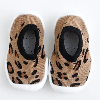 Bebê Imprime Anti-Derrapante Andar de Meias de Primavera e Outono estampa de Leopardo Crianças Sola de Borracha Calçados Criança Bebê de Moda de Meia de Sapatos 1