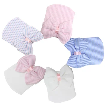 Bebê recém-nascido chapéu de Criança de Bebê Aquecido Chapéu Listrado Caps Macio Hospital Meninas Chapéus Arco Beanies para Recém-0-3M 0