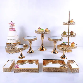 Bela Bandeja 3 Camadas De Ouro Cupcake De Sobremesa De Exibição De Decoração De Ferramentas De Casamento De Cristal Acrílico, Espelho Bolo Stand 0