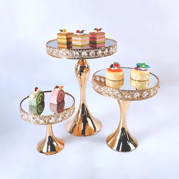 Bela Bandeja 3 Camadas De Ouro Cupcake De Sobremesa De Exibição De Decoração De Ferramentas De Casamento De Cristal Acrílico, Espelho Bolo Stand 5