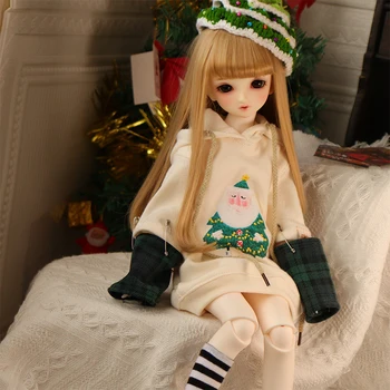 BJD boneca de roupas para o tamanho de 1/4 diária Natal bonito casal roupas de boneca camisola com capuz conjunto de 1/4 de roupas de boneca acessórios