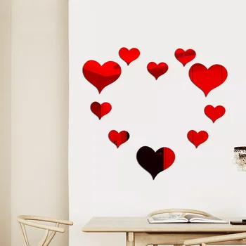 Bling Amor do Coração, espelho de parede, adesivos DIY Decorativos Paster Sala de estar Decoração de Casa de Espelho Mural Romântico Doce Durável 3D Decalque 0