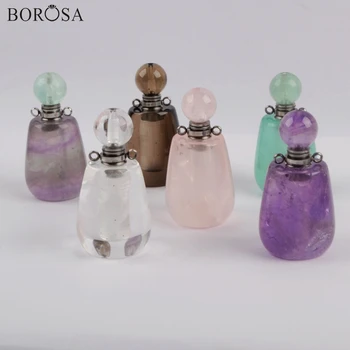 BOROSA 3Pcs Gemas Naturais de Pedra Frasco de Perfume Conector Branco de Quartzo, Fluorita Óleos Essenciais Garrafa de Jóias WX1193 0