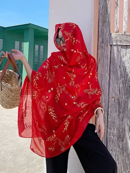 Brilhante Ouro De Impressão Mulheres Lenço De Seda Praia Envoltório Xale Senhora Protetor Solar Bandana Hijab Femme Capa Mujer Scarve Pareo Foulard Estolas 2