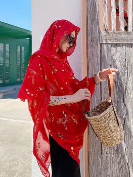 Brilhante Ouro De Impressão Mulheres Lenço De Seda Praia Envoltório Xale Senhora Protetor Solar Bandana Hijab Femme Capa Mujer Scarve Pareo Foulard Estolas 3