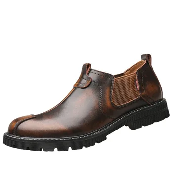 Brown, masculina Casual Sapatos de Alta Qualidade em Couro Genuíno Sapatos masculinos Impermeável Homens Vadios Exterior Motocicleta Trabalho Sapatos Oxford
