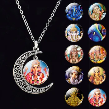 Cabochão de Vidro Lua Crescente Pingente Clavícula Colar de cadeia Índia Religião Colares Mulheres de Deus Brahma Senhor Shiva, Vishnu Jóias