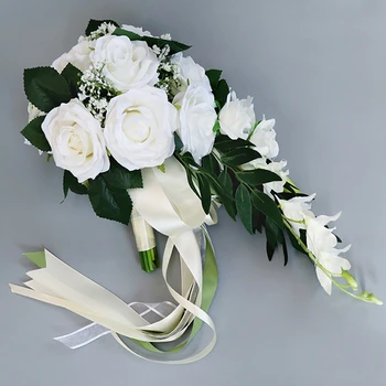Cachoeira de Seda Rosa do Buquê de Casamento para madrinhas Bouquets de Noiva Branco de Flores Artificiais Mariage Suprimentos para a Decoração Home 0