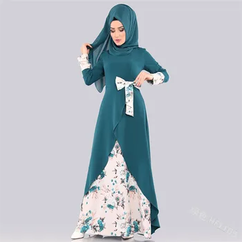 Caftan Marocain Ramadã Abaya Dubai Vestido De Mulher Estampa Floral Patchework Arco Kaftan Hijab Túnica Longa Vestimenta Muçulmana Roupas Vestido