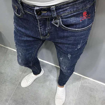 Calças de brim dos Homens de Moda 2021 Primavera Verão Produto Novo-coreano Slim Fit Calças de Jovens do sexo Masculino Macacão Personalidade Bolso de calças de Brim dos Homens