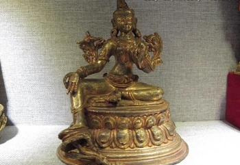 canção voge gem S1519 Tibete templo roxo Bronze, Cobre, Dourada, Verde TaRa Kwan-Yin GuanYin Estátua de Buda 0