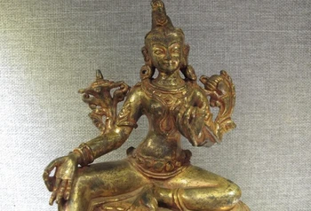 canção voge gem S1519 Tibete templo roxo Bronze, Cobre, Dourada, Verde TaRa Kwan-Yin GuanYin Estátua de Buda 1