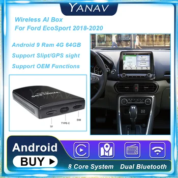 Carplay Android Auto Wireless Ai Caixa De Ford EcoSport 2018-2020 Android 9 4G 64GB Carro Smart Box Plug and Play AI Adaptador de Caixa