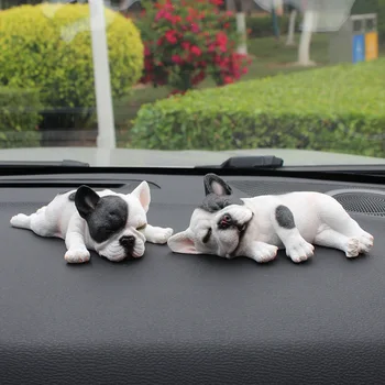 Carro Console Central Ornamentos Posição De Dormir De Bulldog Francês Decoração Do Carro Bonito Simulação Cão Auto Acessórios De Decoração  0