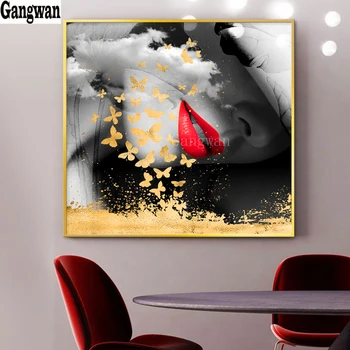 Casa da arte de Diamante Pintura lábio vermelho menina 5d DIY Quadrado Bordado de Diamante Diamante Redondo Mosaico abstrato borboleta strass mulher 0