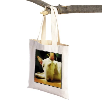 Casual Inglaterra Pit Bull Terrier Cão Senhora Tote Bolsa Dobrável Supermercado Shopper Bag Animal De Estimação De Lona Mulheres Sacos De Compras 0