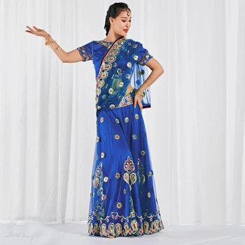 Chegada nova Dança Oriental Traje vestido Tops+Saia+ombro Lenço da Índia Bollywood dança de Roupas para Mulheres de bom Estágio Ternos