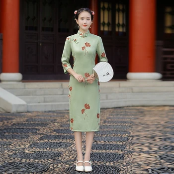 Cheongsam Vintage Mulheres Chinesas Elegante Vestido De Seda Bordado Fino Curto Qipao Noite Vestidos Cheongsam 0